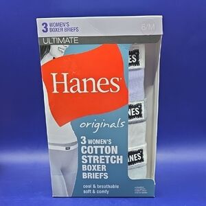 Hanes Women's Cotton Stretch Boxer Briefs Purple, White And Grey Size 6 M